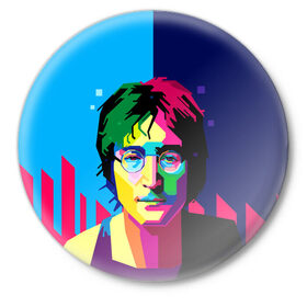 Значок с принтом Джон Леннон в Курске,  металл | круглая форма, металлическая застежка в виде булавки | Тематика изображения на принте: the beatles | битлз | британия | джон леннон | леннон | мир | очки | рок | рок н ролл | хиппи