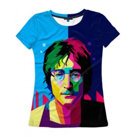 Женская футболка 3D с принтом Джон Леннон в Курске, 100% полиэфир ( синтетическое хлопкоподобное полотно) | прямой крой, круглый вырез горловины, длина до линии бедер | the beatles | битлз | британия | джон леннон | леннон | мир | очки | рок | рок н ролл | хиппи
