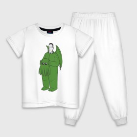 Детская пижама хлопок с принтом Лавкрафт в Курске, 100% хлопок |  брюки и футболка прямого кроя, без карманов, на брюках мягкая резинка на поясе и по низу штанин
 | cthulhu | cthulhu fhtagn | lovecraft | ктулху | лавкрафт