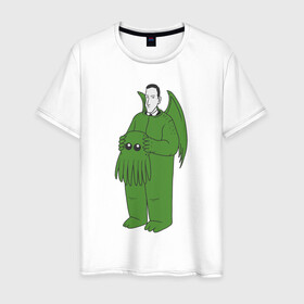Мужская футболка хлопок с принтом Лавкрафт в Курске, 100% хлопок | прямой крой, круглый вырез горловины, длина до линии бедер, слегка спущенное плечо. | cthulhu | cthulhu fhtagn | lovecraft | ктулху | лавкрафт