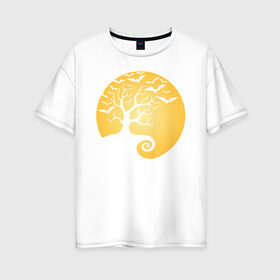 Женская футболка хлопок Oversize с принтом Дерево на фоне луны в Курске, 100% хлопок | свободный крой, круглый ворот, спущенный рукав, длина до линии бедер
 | halloween | дерево | луна | мыши | ночь | страшно | хэллоуин