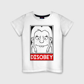 Детская футболка хлопок с принтом Disobey в Курске, 100% хлопок | круглый вырез горловины, полуприлегающий силуэт, длина до линии бедер | Тематика изображения на принте: disenchantment | elfo | мэтт гроунинг | разочарование | тролль | элфо | эльф