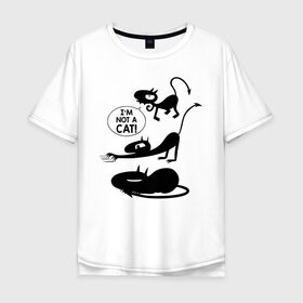 Мужская футболка хлопок Oversize с принтом Not a CAT! в Курске, 100% хлопок | свободный крой, круглый ворот, “спинка” длиннее передней части | disenchantment | luci | кот | люси | мэтт гроунинг | разочарование | тролль | эльф