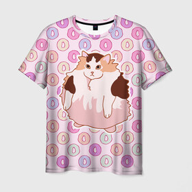 Мужская футболка 3D с принтом Loops в Курске, 100% полиэфир | прямой крой, круглый вырез горловины, длина до линии бедер | cat | fat | internet | loops | meme | интернет | кот | лупс | мем