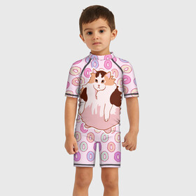 Детский купальный костюм 3D с принтом Loops в Курске, Полиэстер 85%, Спандекс 15% | застежка на молнии на спине | cat | fat | internet | loops | meme | интернет | кот | лупс | мем
