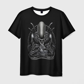 Мужская футболка 3D с принтом Чужой и Его Прелесть в Курске, 100% полиэфир | прямой крой, круглый вырез горловины, длина до линии бедер | Тематика изображения на принте: alien | aliens | horror | predator | ufo | инопланетяне | инопланетянин | нло | пришелец | пришельцы | ужасы | фантастика | хищник | чужой
