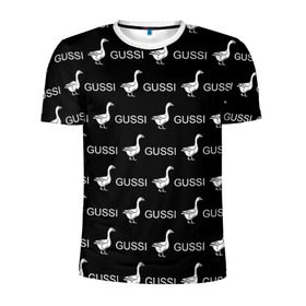 Мужская футболка 3D спортивная с принтом GUSSI в Курске, 100% полиэстер с улучшенными характеристиками | приталенный силуэт, круглая горловина, широкие плечи, сужается к линии бедра | anti brend | gussi | trend | антибренд | гуси | мода | надписи | тренд