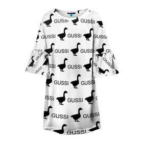 Детское платье 3D с принтом GUSSI в Курске, 100% полиэстер | прямой силуэт, чуть расширенный к низу. Круглая горловина, на рукавах — воланы | anti brend | gussi | trend | антибренд | гуси | мода | надписи | тренд