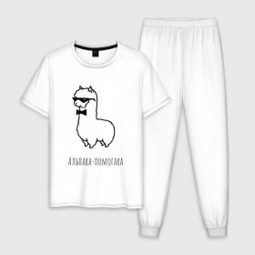 Мужская пижама хлопок с принтом Альпака-помогака в Курске, 100% хлопок | брюки и футболка прямого кроя, без карманов, на брюках мягкая резинка на поясе и по низу штанин
 | альпака