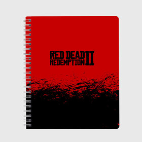 Тетрадь с принтом RED DEAD REDEMPTION 2 в Курске, 100% бумага | 48 листов, плотность листов — 60 г/м2, плотность картонной обложки — 250 г/м2. Листы скреплены сбоку удобной пружинной спиралью. Уголки страниц и обложки скругленные. Цвет линий — светло-серый
 | gamer | gun | logo | play | player | rdr2 | red dead redemption 2 | rockstar | western | вестерн | ковбои | компьютерные игры 2019 | криминал | лого | рокстар