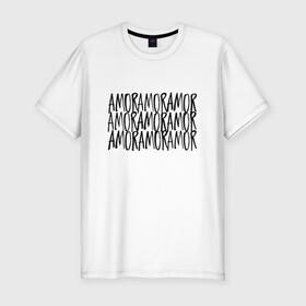 Мужская футболка хлопок Slim с принтом Amor Amor Amor в Курске, 92% хлопок, 8% лайкра | приталенный силуэт, круглый вырез ворота, длина до линии бедра, короткий рукав | егор крид | любовь | надпись | тату | холостяк