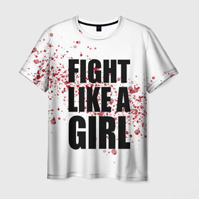 Мужская футболка 3D с принтом Fight like a girl в Курске, 100% полиэфир | прямой крой, круглый вырез горловины, длина до линии бедер | 