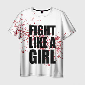 Мужская футболка 3D с принтом Fight like a girl в Курске, 100% полиэфир | прямой крой, круглый вырез горловины, длина до линии бедер | Тематика изображения на принте: 