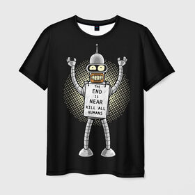 Мужская футболка 3D с принтом Kill All Humans в Курске, 100% полиэфир | прямой крой, круглый вырез горловины, длина до линии бедер | all | bender | futurama | humans | kill | бендер | близок | всех | конец | людей | футурама