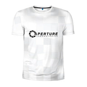 Мужская футболка 3D спортивная с принтом Aperture Labs в Курске, 100% полиэстер с улучшенными характеристиками | приталенный силуэт, круглая горловина, широкие плечи, сужается к линии бедра | лаборатория | портал