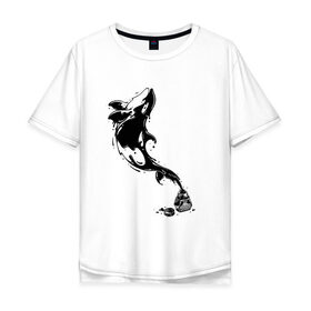 Мужская футболка хлопок Oversize с принтом Чернильный дельфин в Курске, 100% хлопок | свободный крой, круглый ворот, “спинка” длиннее передней части | блики | брызги | дельфин. животное. клякса | касатка | минимализм | пятно | чернила