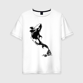 Женская футболка хлопок Oversize с принтом Чернильный дельфин в Курске, 100% хлопок | свободный крой, круглый ворот, спущенный рукав, длина до линии бедер
 | блики | брызги | дельфин. животное. клякса | касатка | минимализм | пятно | чернила