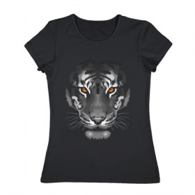 Женская футболка хлопок с принтом Белый тигр в Курске, 100% хлопок | прямой крой, круглый вырез горловины, длина до линии бедер, слегка спущенное плечо | белый | голова | лицо | портрет | тигр | хищник | шерсть