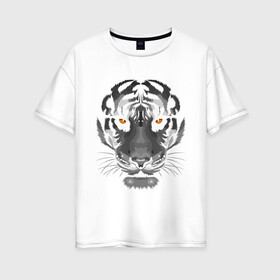 Женская футболка хлопок Oversize с принтом Белый тигр в Курске, 100% хлопок | свободный крой, круглый ворот, спущенный рукав, длина до линии бедер
 | белый | голова | лицо | портрет | тигр | хищник | шерсть