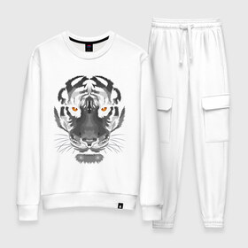 Женский костюм хлопок с принтом Белый тигр в Курске, 100% хлопок | на свитшоте круглая горловина, мягкая резинка по низу. Брюки заужены к низу, на них два вида карманов: два 
