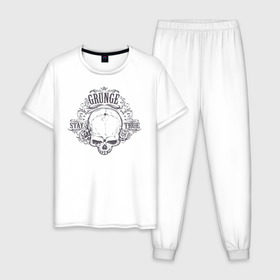Мужская пижама хлопок с принтом Stay true в Курске, 100% хлопок | брюки и футболка прямого кроя, без карманов, на брюках мягкая резинка на поясе и по низу штанин
 | grunge | skull | скелет