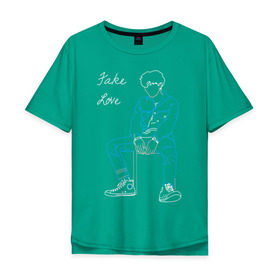 Мужская футболка хлопок Oversize с принтом Fake love (BTS) в Курске, 100% хлопок | свободный крой, круглый ворот, “спинка” длиннее передней части | k pop | корея | линии | музыка | неон