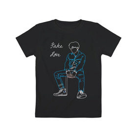Детская футболка хлопок с принтом Fake love (BTS) в Курске, 100% хлопок | круглый вырез горловины, полуприлегающий силуэт, длина до линии бедер | Тематика изображения на принте: k pop | корея | линии | музыка | неон