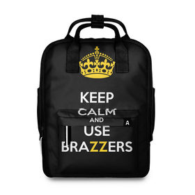 Женский рюкзак 3D с принтом KEEP CALM AND USE BRAZZERS в Курске, 100% полиэстер | лямки с регулируемой длиной, сверху ручки, чтобы рюкзак нести как сумку. Основное отделение закрывается на молнию, как и внешний карман. Внутри два дополнительных кармана, один из которых закрывается на молнию. По бокам два дополнительных кармашка, куда поместится маленькая бутылочка
 | Тематика изображения на принте: 