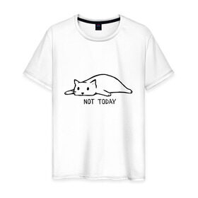 Мужская футболка хлопок с принтом Not Today в Курске, 100% хлопок | прямой крой, круглый вырез горловины, длина до линии бедер, слегка спущенное плечо. | Тематика изображения на принте: кот | котик | мем | не сегодня | понедельник | устал | юмор