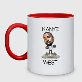 Кружка двухцветная с принтом Kanye West в Курске, керамика | объем — 330 мл, диаметр — 80 мм. Цветная ручка и кайма сверху, в некоторых цветах — вся внутренняя часть | kanye west | music | rap | yeezus | кэнье | музыка | рэп