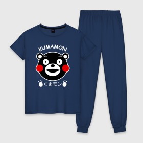 Женская пижама хлопок с принтом KUMAMON в Курске, 100% хлопок | брюки и футболка прямого кроя, без карманов, на брюках мягкая резинка на поясе и по низу штанин | japanese | kumamon | kumamoto | аниме | игрушка | кумамон | кумамото сапурайдзу | персонаж | талисман | япония