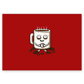 Поздравительная открытка с принтом Кофеёчек в Курске, 100% бумага | плотность бумаги 280 г/м2, матовая, на обратной стороне линовка и место для марки
 | Тематика изображения на принте: coffee | cup | food | mug | горячо | еда | кофе | кофеман | кофий | красный | крепкий | кружка | напиток | черный