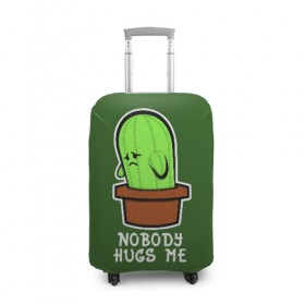 Чехол для чемодана 3D с принтом Nobody Hugs Me в Курске, 86% полиэфир, 14% спандекс | двустороннее нанесение принта, прорези для ручек и колес | cactus | hugs | me | nobody | sad | горшок | горшочек | грусть | кактус | надпись | обнимашки | объятия | печаль | тоска