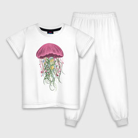 Детская пижама хлопок с принтом Медуза и цветы в Курске, 100% хлопок |  брюки и футболка прямого кроя, без карманов, на брюках мягкая резинка на поясе и по низу штанин
 | Тематика изображения на принте: для девушек | женская | женские | медуза | с медузой | с цветами | цветочки | цветы
