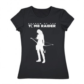Женская футболка хлопок с принтом Tomb Raider LOGO в Курске, 100% хлопок | прямой крой, круглый вырез горловины, длина до линии бедер, слегка спущенное плечо | воительница | женщина | игра | крофт | лара | персонаж