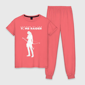 Женская пижама хлопок с принтом Tomb Raider LOGO в Курске, 100% хлопок | брюки и футболка прямого кроя, без карманов, на брюках мягкая резинка на поясе и по низу штанин | воительница | женщина | игра | крофт | лара | персонаж