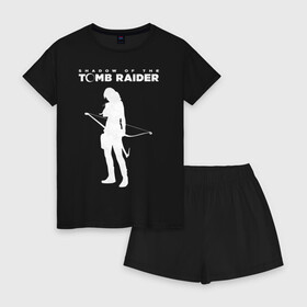 Женская пижама с шортиками хлопок с принтом Tomb Raider LOGO в Курске, 100% хлопок | футболка прямого кроя, шорты свободные с широкой мягкой резинкой | Тематика изображения на принте: воительница | женщина | игра | крофт | лара | персонаж