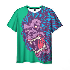 Мужская футболка 3D с принтом Neon Yeti в Курске, 100% полиэфир | прямой крой, круглый вырез горловины, длина до линии бедер | Тематика изображения на принте: beast | gorilla | monster | горилла | животное | йети | монстр