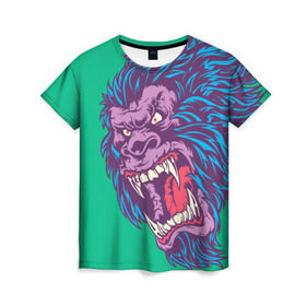 Женская футболка 3D с принтом Neon Yeti в Курске, 100% полиэфир ( синтетическое хлопкоподобное полотно) | прямой крой, круглый вырез горловины, длина до линии бедер | beast | gorilla | monster | горилла | животное | йети | монстр