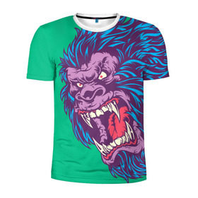 Мужская футболка 3D спортивная с принтом Neon Yeti в Курске, 100% полиэстер с улучшенными характеристиками | приталенный силуэт, круглая горловина, широкие плечи, сужается к линии бедра | beast | gorilla | monster | горилла | животное | йети | монстр
