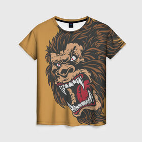 Женская футболка 3D с принтом Forest Yeti в Курске, 100% полиэфир ( синтетическое хлопкоподобное полотно) | прямой крой, круглый вырез горловины, длина до линии бедер | beast | gorilla | monster | горилла | животное | йети | монстр