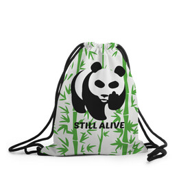 Рюкзак-мешок 3D с принтом Still Alive в Курске, 100% полиэстер | плотность ткани — 200 г/м2, размер — 35 х 45 см; лямки — толстые шнурки, застежка на шнуровке, без карманов и подкладки | alive | bamboo | green | greenpeace | panga | peace | still | бамбук | грин | гринпис | живая | живой | зеленый | мир | панда | панды | пис
