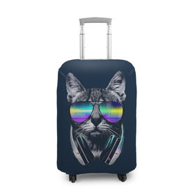 Чехол для чемодана 3D с принтом Кот в Наушниках в Курске, 86% полиэфир, 14% спандекс | двустороннее нанесение принта, прорези для ручек и колес | cat | cats | head | headphones | kitten | kitty | music | диджей | кот | котенок | коты | котята | кошка | кошки | музыка | наушники | очки | слушает | усы