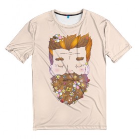 Мужская футболка 3D с принтом Бородач в Курске, 100% полиэфир | прямой крой, круглый вырез горловины, длина до линии бедер | beard | beards | hipster | man | men | борода | бородач | бородачей | бороды | культ | люблю | пчела | усы | хипстер | цветы | чел | человек