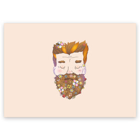 Поздравительная открытка с принтом Бородач в Курске, 100% бумага | плотность бумаги 280 г/м2, матовая, на обратной стороне линовка и место для марки
 | beard | beards | hipster | man | men | борода | бородач | бородачей | бороды | культ | люблю | пчела | усы | хипстер | цветы | чел | человек