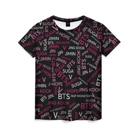 Женская футболка 3D с принтом BTS в Курске, 100% полиэфир ( синтетическое хлопкоподобное полотно) | прямой крой, круглый вырез горловины, длина до линии бедер | bangtan boys | beyond the scene | bts | k pop | music | арэм | ви | джей хоуп | джин | музыка | состав | сюга | чимин | чонгук