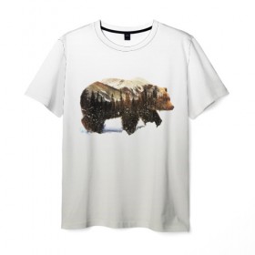Мужская футболка 3D с принтом Лесной Медведь в Курске, 100% полиэфир | прямой крой, круглый вырез горловины, длина до линии бедер | bear | bears | forest | snow | tree | trees | winter | гора | горы | деревья | зима | лес | лесной | медведи | медведь | мишка | мишки | снег
