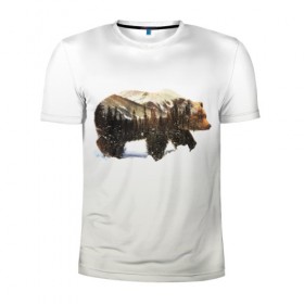 Мужская футболка 3D спортивная с принтом Лесной Медведь в Курске, 100% полиэстер с улучшенными характеристиками | приталенный силуэт, круглая горловина, широкие плечи, сужается к линии бедра | bear | bears | forest | snow | tree | trees | winter | гора | горы | деревья | зима | лес | лесной | медведи | медведь | мишка | мишки | снег