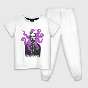 Детская пижама хлопок с принтом Лавкрафт в Курске, 100% хлопок |  брюки и футболка прямого кроя, без карманов, на брюках мягкая резинка на поясе и по низу штанин
 | cthulhu | cthulhu fhtagn | lovecraft | ктулху