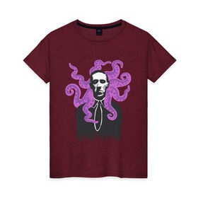 Женская футболка хлопок с принтом Лавкрафт в Курске, 100% хлопок | прямой крой, круглый вырез горловины, длина до линии бедер, слегка спущенное плечо | cthulhu | cthulhu fhtagn | lovecraft | ктулху